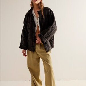 Free People Dolman Quilted Knit Jacket Sz Med Washed Black